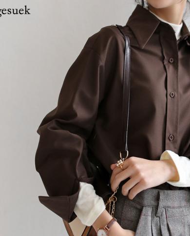 Camisa informal de estilo Ol para mujer, blusa elegante Sxl de manga larga para otoño, camisa holgada sólida para primavera y ca