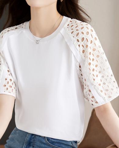 Camiseta de punto de verano, camiseta elástica de manga corta, Tops transparentes ajustados para Mujer, Ropa de Mujer, camiseta 