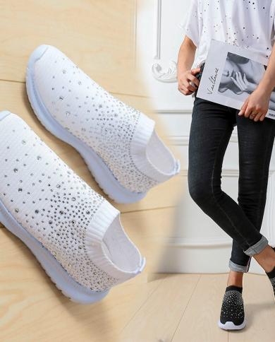Womens Spring Sports Flat Shoes  Fashion Rhinestone Mesh Casual Sneaker Woman Running Loafers Shoes Plus Size 35 38 39 