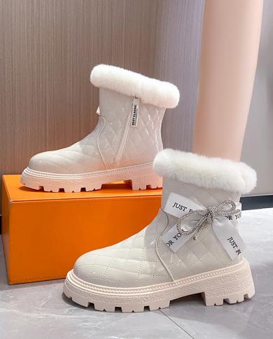 New Snow Boots Women 2022 Winter Warm Fashion Designer Platform Boots Non Slip Short Plush Warm Flats Bow Shoes Mujer Sl