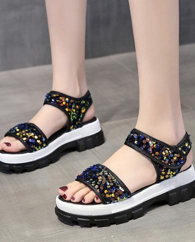  Bling Open Toe Shoes For Woman Summer Dress Elegant Sandals Platform Female Lady Beach Casual Shoes Women 35 36 37 38 3