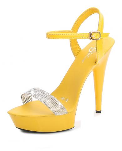 2022 Wedges Woman 13cm High Heels Rhinestones Sandals Lady Fashion Party Female Fish Mouth Summer Platform Shoes 34 37 3