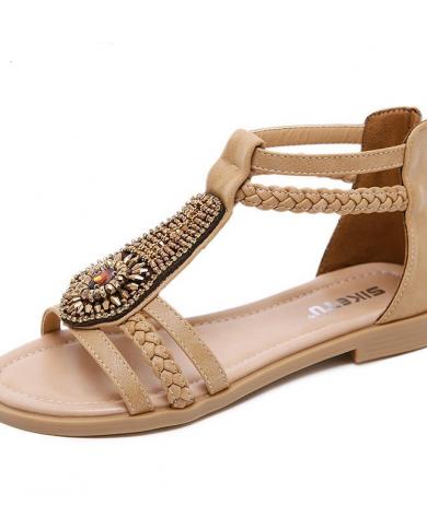 35 36 37 38 39 40 41 42 Womens Summer Shoes  New Fashion Sandals Female Dress For Woman Crystal Beaded Flat Beaded Sand