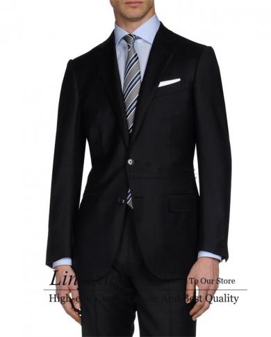 Classic Black Mens Suit 2 Piece Set Formal Business Blazer Peak Lapel Slim Fit Wedding Groom Tuxedo Terno Masculino Jack