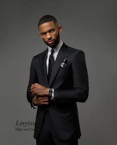 Classic Black Men Suits Slim Fit Formal Business Blazer Wedding Groom Tuxedo 2 Piece Set Male Banquet Costume Homme Jack