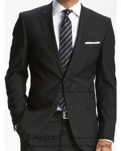 Fashion Black Mens Suit Notched Lapel 2 Piece Set Formal Business Blazer Slim Fit Wedding Groom Tuxedo Costume Homme Jac