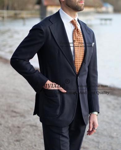 Handsome Black Mens Suits Formal Business Blazer Wedding Groom Tuxedo Slim Fit Banquet 2 Piece Set Jacket Pants Terno Ma