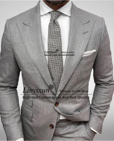 Fashion Gray Mens Suits Slim Fit Peak Lapel Formal Business Blazer 2 Piece Set Wedding Groom Tuxedo Jacket Pants Costume