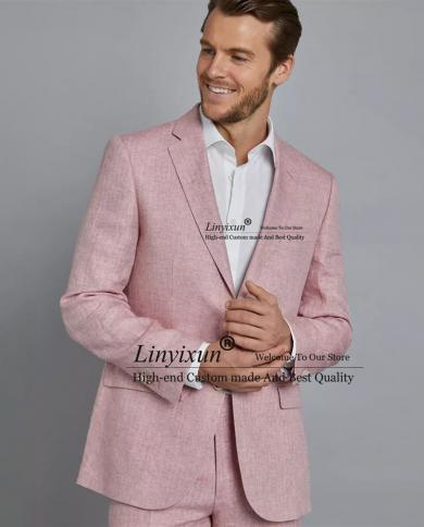 Fashion Pink Men ​suits Wedding Groom Tuxedo Slim Fit 2 Piece Set Groomsmen Jacket Pants Banquet Blazer Prom Party Cos