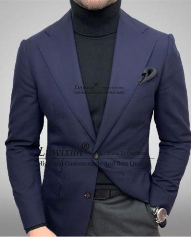 Casual Navy Blue Men Suits Slim Business Blazer 2 Piece Set Wedding Groom Tuxedo Banquet Male Terno Jacket Pants Costume