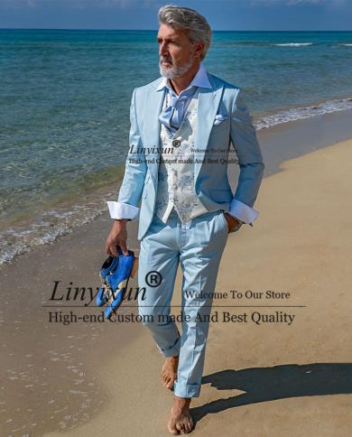Fashion Blue Mens Suit Slim Fit Peaked Lapel Business Male Blazer Wedding Groom Tuxedos 2 Piece Jacket Pants Set Costume
