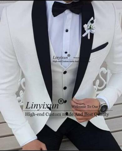Fashion Black Men Suits Wedding Groom Tuxedo Shawl Lapel Banquet Blazer Slim Fit Ropa Hombre 3 Piece Set Best Man Costum