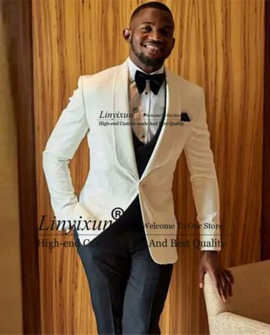 Fashion White Men Suits Slim Fit Wedding Groom Wear Tuxedo Prom Best Man Blazer Terno Masculino 3 Piece jacketvestpan