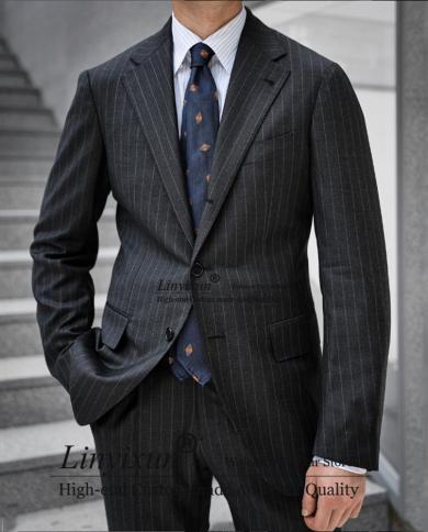 Black Striped Suits For Mens Slim Fit Business Blazer Hombre Wedding Groom Tuxedo Daily 2 Piece Set Jacket Pants Terno M