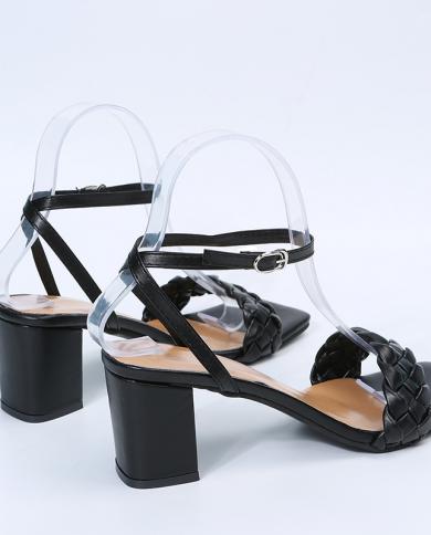 Women  Sandals High Heels Snakeskin Ladies Fashion Shoes Summer Pumps Buckle Strap Pu Square Toe Woman Stiletto  Womens