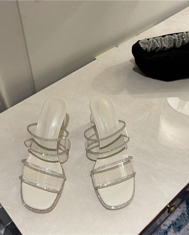  Transparent Rhinestone Sandals Womens  High Heel Crystal Shoes Outer Wear Large Size Sandals Womens Platform Sandals 
