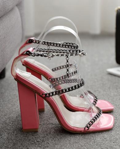Lz30  And    2022 New Chain  Square Head Highheeled Sandals 3541 Yards In Stock  Womens Sandals
