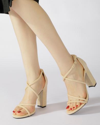 Fashion Brand Summer Ladies White High Heel Sandals Zlah Simple Sandals Women Square Toe Thin Belt Women Sandals Womens 