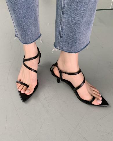 2022 Summer Comfort Shoes For Women Beige Heeled Sandals Flip Flops Platform Mid Calf Strap New Black Flat Corrective