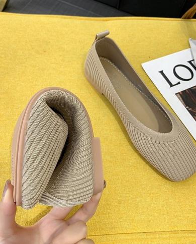 Women Flats Stretch Knitted Solid Color Moccasins Breathable Cozy Work Shoes Brief Fashion Ladies Flats Light Driving Lo