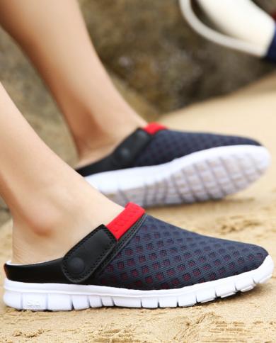 Summer Uni Mesh Sandals Men Lightweight Sneakers Breathable Outdoor Half Slippers Designer Slip On Mens Loafers Beach Sh
