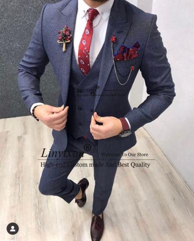 Fashion Mens Suits Formal Business Male Blazer Slim Fit Wedding Groom Tuxedo 3 Piece Jacket Vest Pants Set Costume Homme