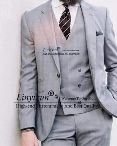 Fashion Grey Mens Suits Fromal Business Slim Fit Blazer Wedding Tuxedo Groom 3 Piece Sets Terno Masculino   Jacketpant