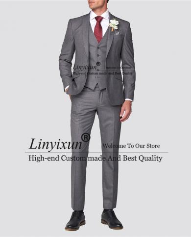 Fashion Grey Mens Suits Slim Fit Wedding Groom Tuxedo Formal Business Blazer Banquet 3 Piece Set Jacket Vest Pants Costu