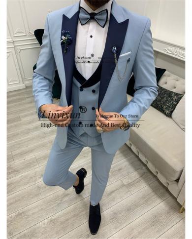 Light Blue Suits For Men Wedding Groom Tuxedo Formal Business Blazer Slim Fit Blazer 3 Piece Set Costume Homme Jacket Ve