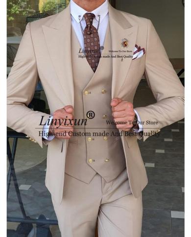 Classic Ivory Mens Suits Slim Fit Wedding Groom Tuxedo Banquet Prom Blazer 3 Piece Set Best Man Jacket Vest Pants Costum