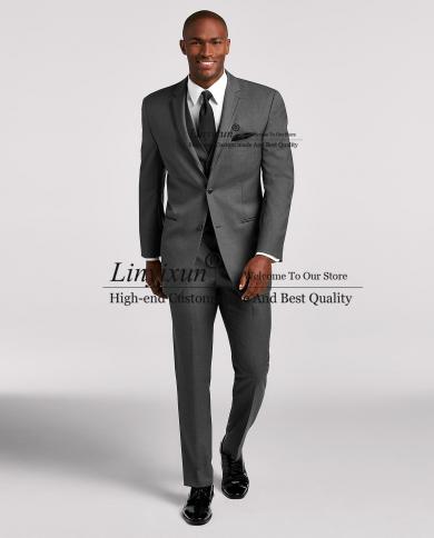 Fashion Grey Mens Suit Slim Fit Formal Business Blazer Wedding Groom Tuxedo Office Wear 3 Pieces Jacket Vest Pants Costu