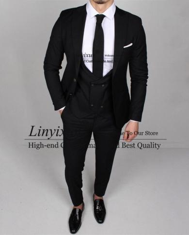 Fashion Black Mens Suit Slim Fit Peak Lapel Formal Business Blazer Wedding Groom Tuxedo Costume Homme 3 Pieces Jacket Ve