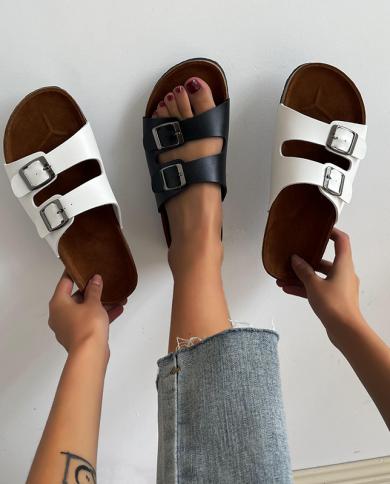 Double Buckled Woman Slippers Summer Fashion Sandals Shoes Women Indoor Outdoor Beach Shoe Home  Womens Slippers