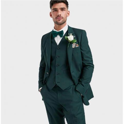 2022 Lastest Dark Green Men Suit Tuxedos Groomsmen Best Man Suits 3 Pieces Wedding Party Suits (blazer+pants+vest) Costu