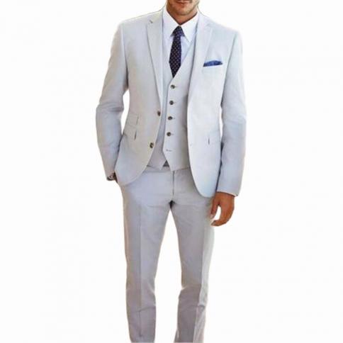 3 Piece Business Working Men Suits Slim Fit Light Gray Gentlemen Blazer Wedding Tuxedos ( Jacket+pant+vest ) Traje De No