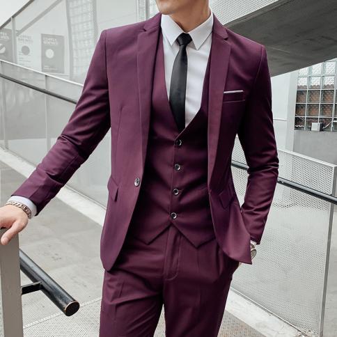 Boutique  (suit + Vest + Trousers) Slim Business Elite Party Evening Dress Groomsmen British Style Men's 3 Pcs Men Suits