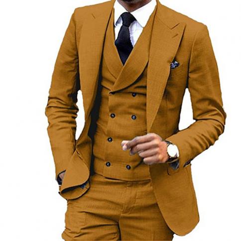 Men's Suit 3 Piece One Button Lapel Double Breasted Slim Fit Casual Business Dress Suits For Wedding Tuxedo Blazer+pants