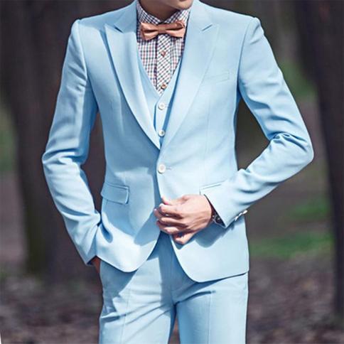 2022 New Fashion Sky Blue Men's Wedding Business Suits One Bottom Men Suits 3 Pieces(jacket+pant+vest)trajes De Hombre  