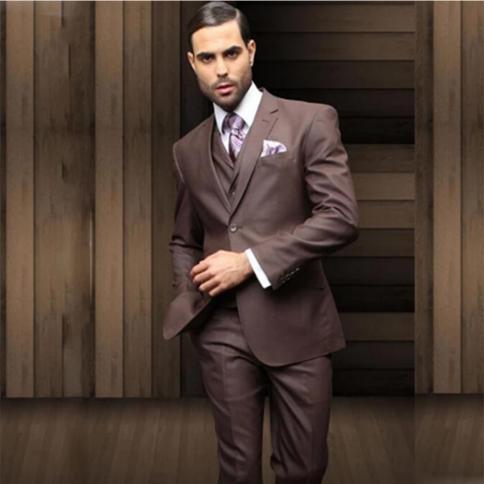 3 Pieces Brown Formal Men Suits Slim Fit Two Buttons Wedding Groom Tuxedos Notch Lapel Terno Masculino (jacket+pants+ves