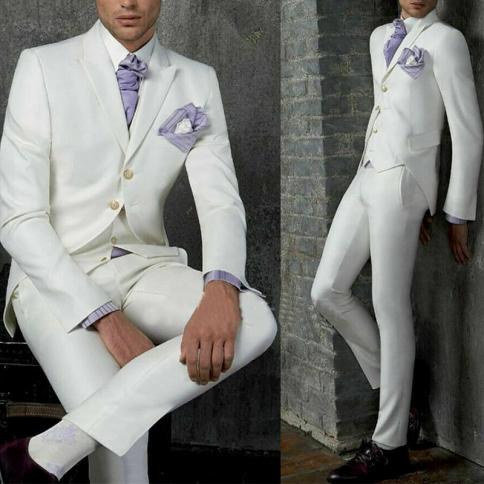 2022 New Fashion Slim White Men's Wedding Tuxedos Business Suits Two Bottom Men Suits 3 Pieces(jacket+pant+vest)trajes D