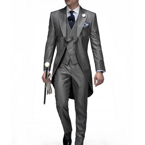 Trajes De Hombre Costume Homme Formal  Tailcoats Grey  Peaked Lapel Groomsman Wedding Suits Men's Tuxedo 3 Piece