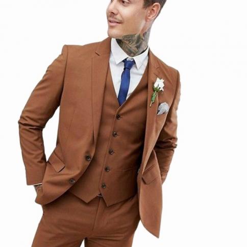 Men Brown Suits Designer Elegant Luxury Wedding Dinner Suits (coat+vest+pants)  Suits For Men