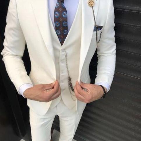 Latest Design Casual Ivory Men Suits Terno Slim Fit Formal Groom Prom Dress Tuxedo Male Wedding 3 Piece Blazer Suits Ves