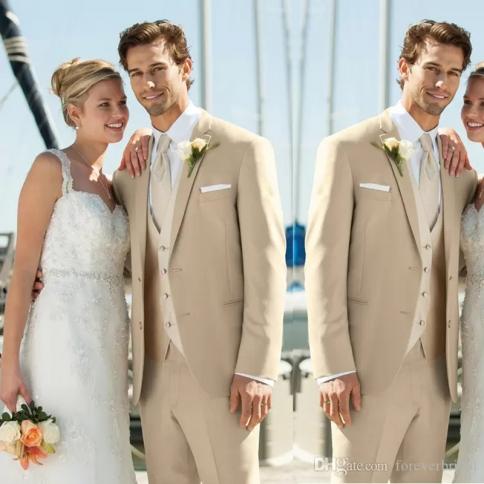 2022 Beach Mens Wedding Tuxedos Notched Lapel 3 Pieces Groom Wear Best Men Two Button Blazer Jackets Suits  Suits