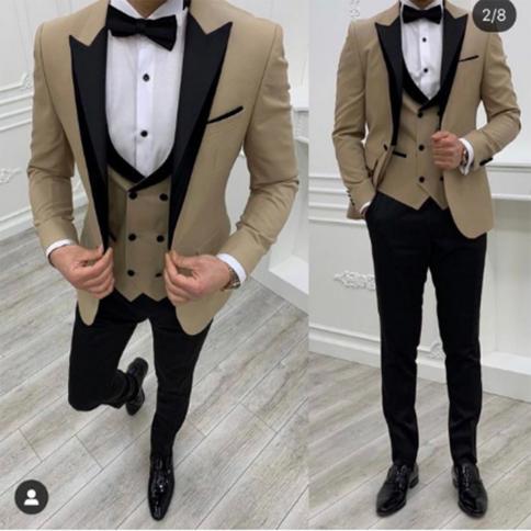 New Grey Costume Slim Fit Men Suits Black Pant Slim Fit Groom Tuxedos For Formal Wedding Suit Jacket Pant Vest 3 Pieces 