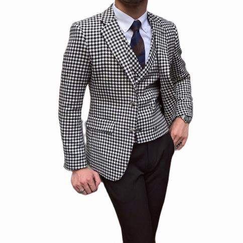 Men's Houndstooth Blazer And Houndstooth Vest For Wedding Suits Formal Tweed Tuxedos Custom Made Man Suits Jacket+pants+