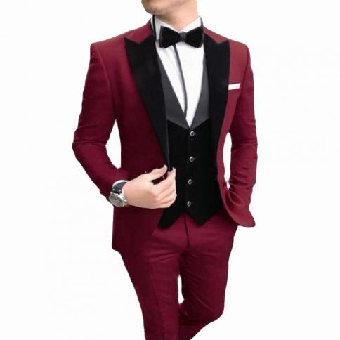 New Groom Tuxedos Black Peak Lapel Groomsmen Mens Wedding Dress Man Blazer 3 Piece Suit Jacket+pants+vest Costume Homme 
