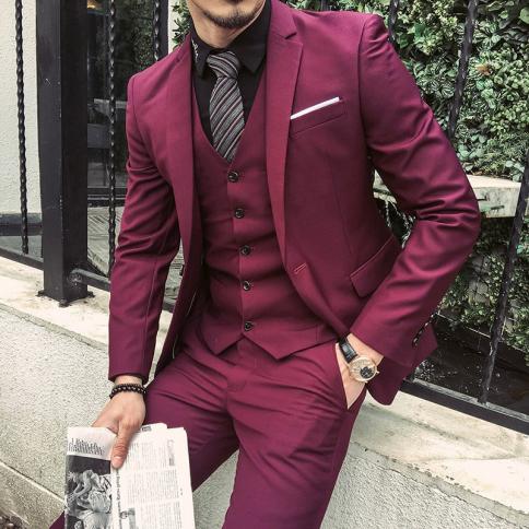 2022 Custom Made Burgundy Purple Suit Men Groom Slim Fit 3 Piece Prom Wedding Suits Blazer Terno Masuclino Jacket Pant V