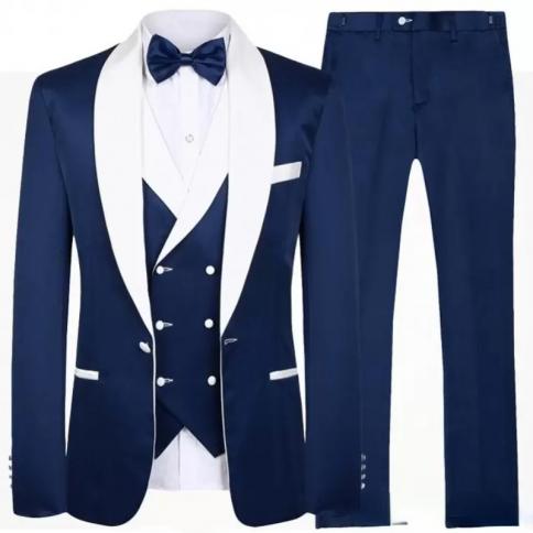Tailor Made Royal Blue Men's Suit 2022 Groom Tuxedos Peak Lapel Best Man Suits Mens Wedding Suits (jacket+pants+vest+bow