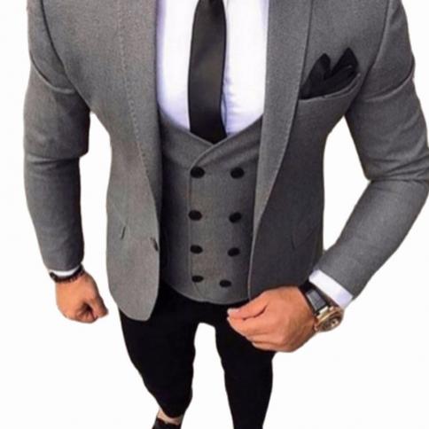 Costume Homme Mens Suit 3 Piece Smoking Slim Fit Formal Wedding/prom Grey  Tuxedo Custom Made(blazer+pants+vest+tie)